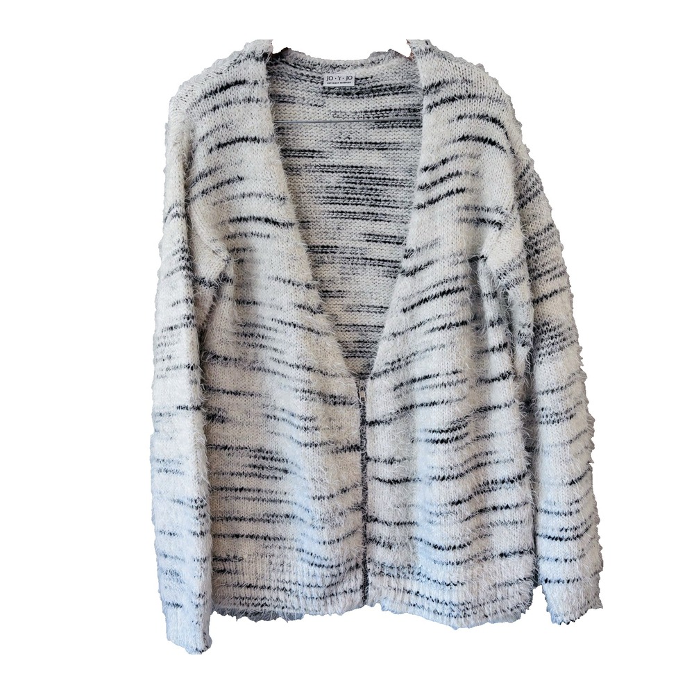 Women's Vintage JO•Y•JO Fuzzy Striped Cardigan Heavyweight Cozy Knit Size 2X